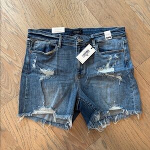 Judy Blue Frayed Hem Distressed Jean Shorts in Blue